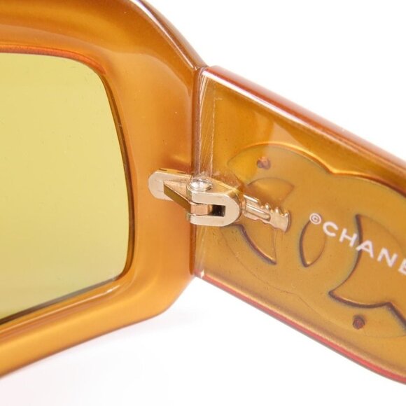 RARE CHANEL CC Vintage Logo Mother of Pearl Sunglasses 6022-Q Brown Amber - Picture 8 of 10